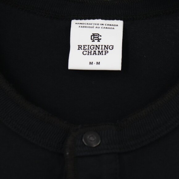 Reigning champ Shirt Men's Medium Short Sleeve snap Button Henley casual black - Picture 4 of 10